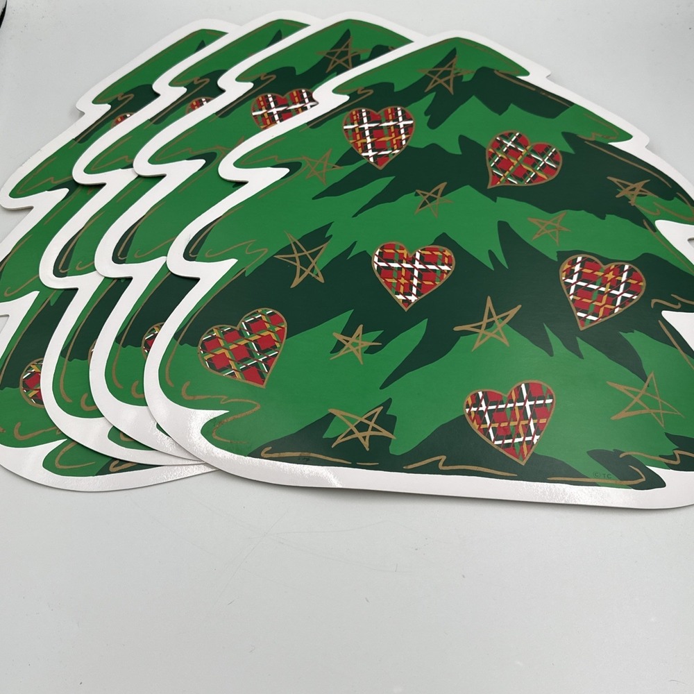 Set of 4 Vintage Trim a Home Vinyl Placemats Christmas Tree Hearts Stars Holiday